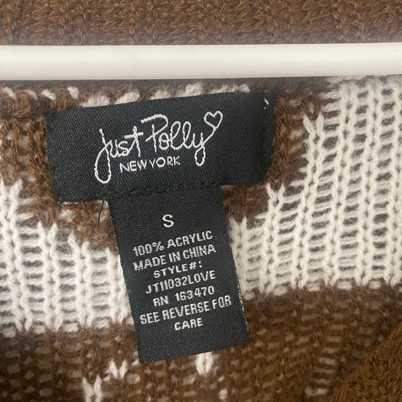 Macy Just Polly Brown and White Button Up Knit Cardigan - Picture 5 of 6